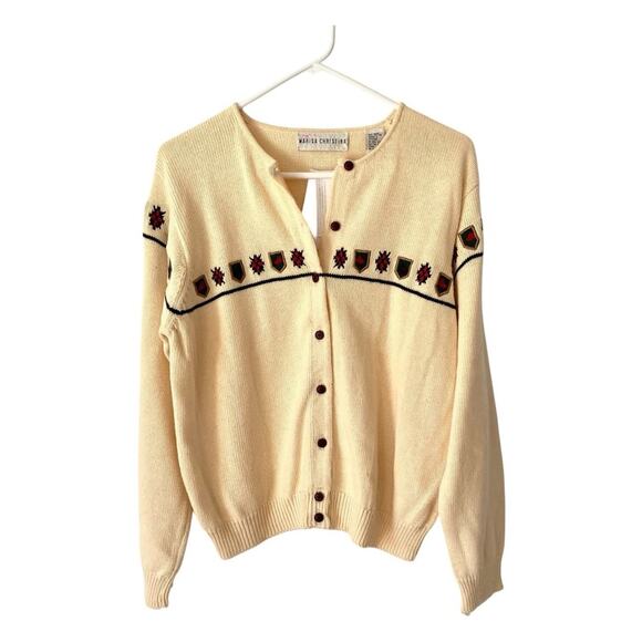 Marisa Christina Sweaters - Vintage NWTs Marisa Christina Yellow Equestrian Patch Academia Cardigan Sweater